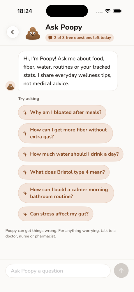 Ask Poopy with a sample conversation about everyday routines.