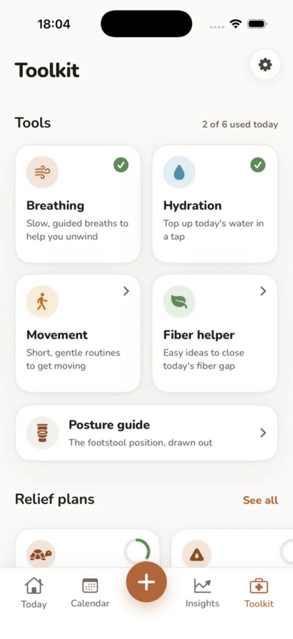 Real Toolkit screen with breathing and movement tools.